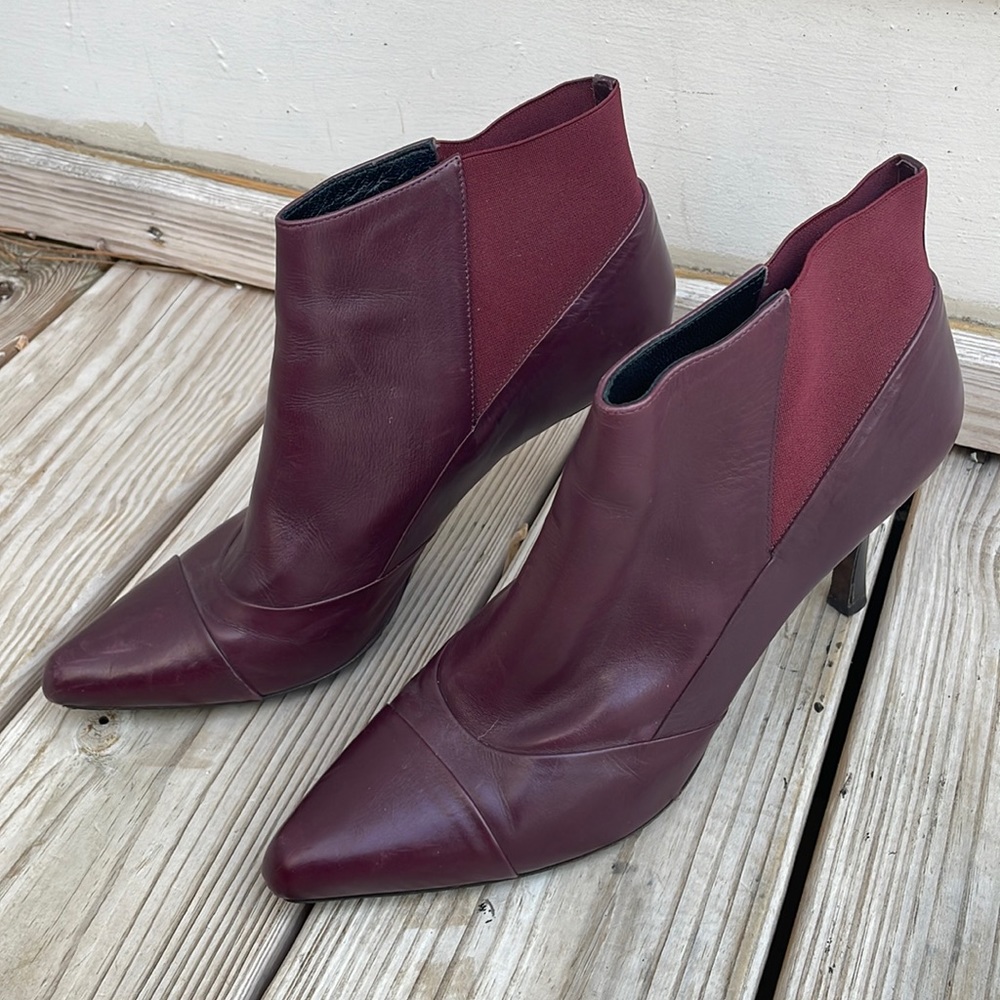 Derek Lam Burgundy Leather Pointed Toe Ankle Booties Italy  Size 41
